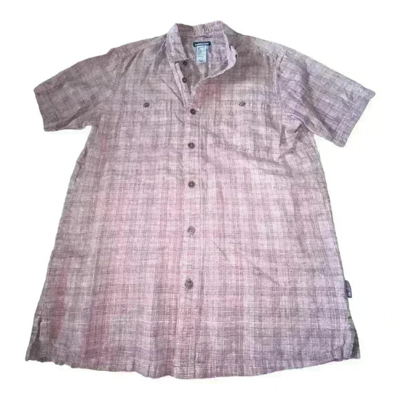 Patagonia Short Sleeve Mens Button Shirt Sz Medium Red Pattern Plaid Wood Casual - Picture 1 of 8